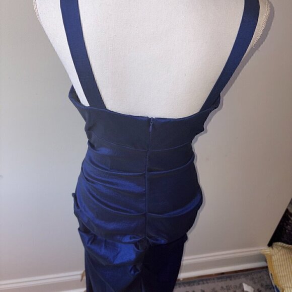 NWT NEW XSCAPE by Joanna Chen Blue Beaded Ruched Cocktail Halter Dress - size 12 - Picture 6 of 6